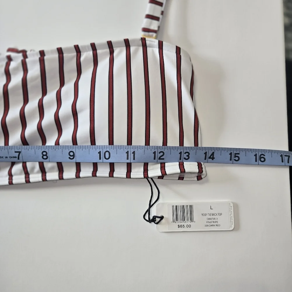 We WoreWhat Rosy Tie-Back Pinstripe Bikini Top Size: L Orange Red